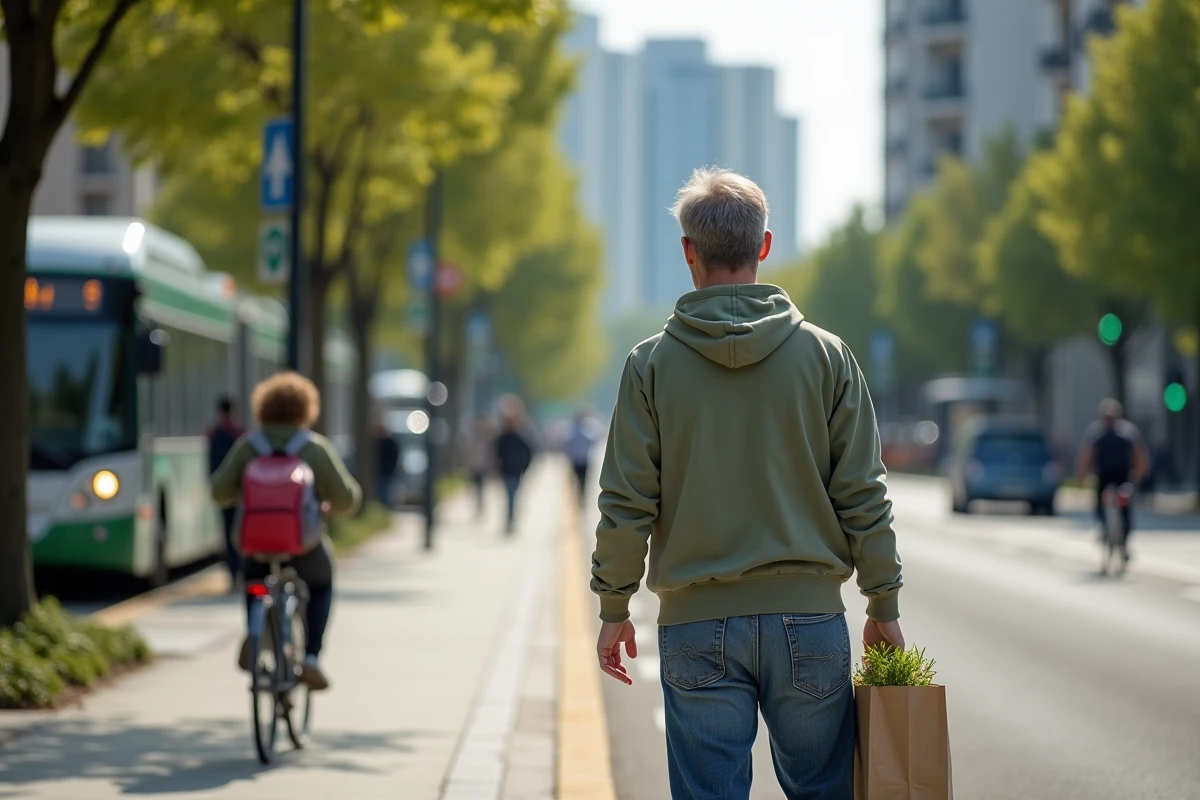 Homme responsable avec sac de courses en ville