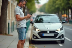 Homme d'âge moyen vérifiant un plan de stationnement à Arcachon