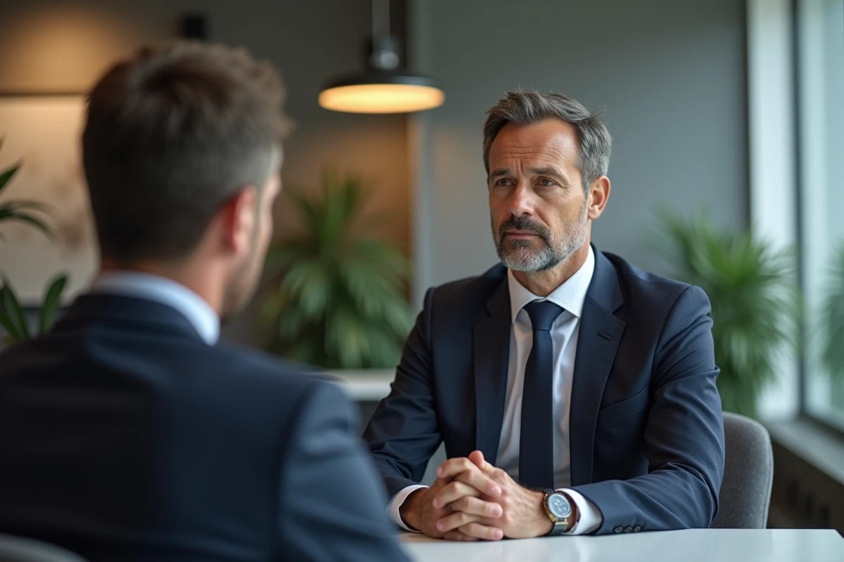 Psychologue homme en réunion avec un client dans un bureau luxembourgeois